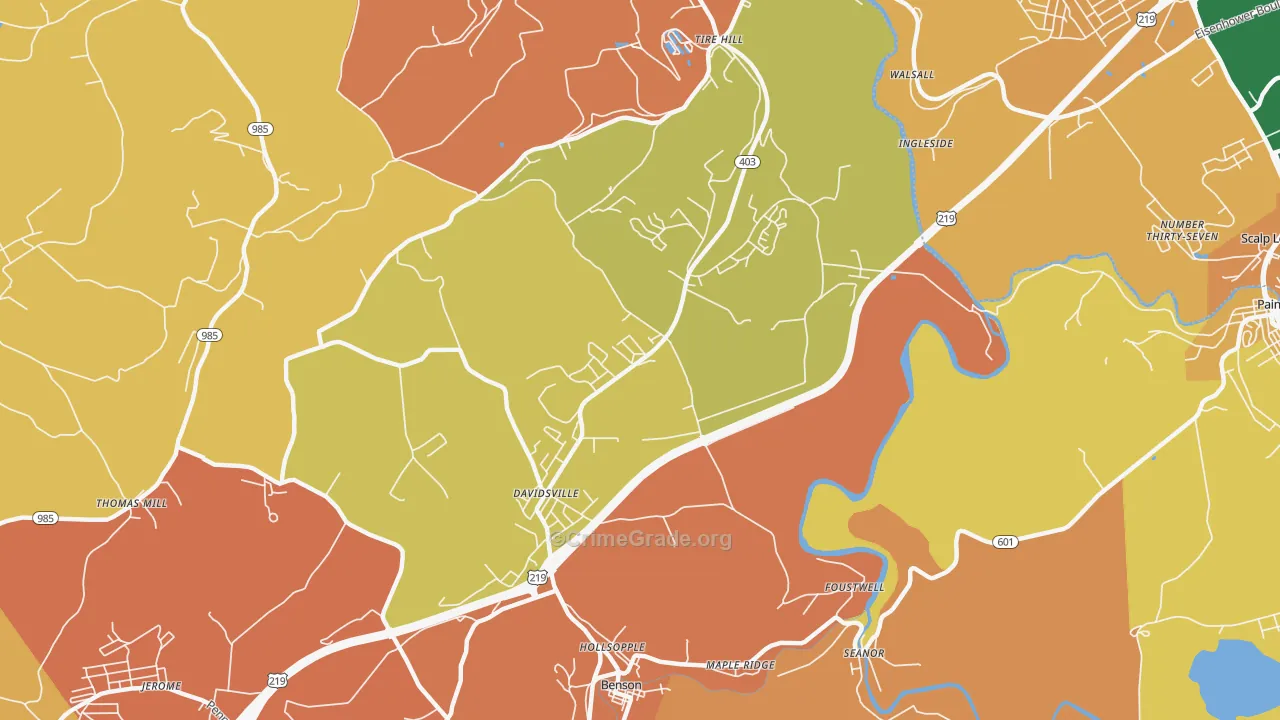 Davidsville, PA Map of Burglary Rates
