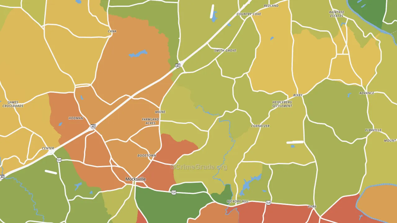 Davie County, NC Map of Burglary Rates