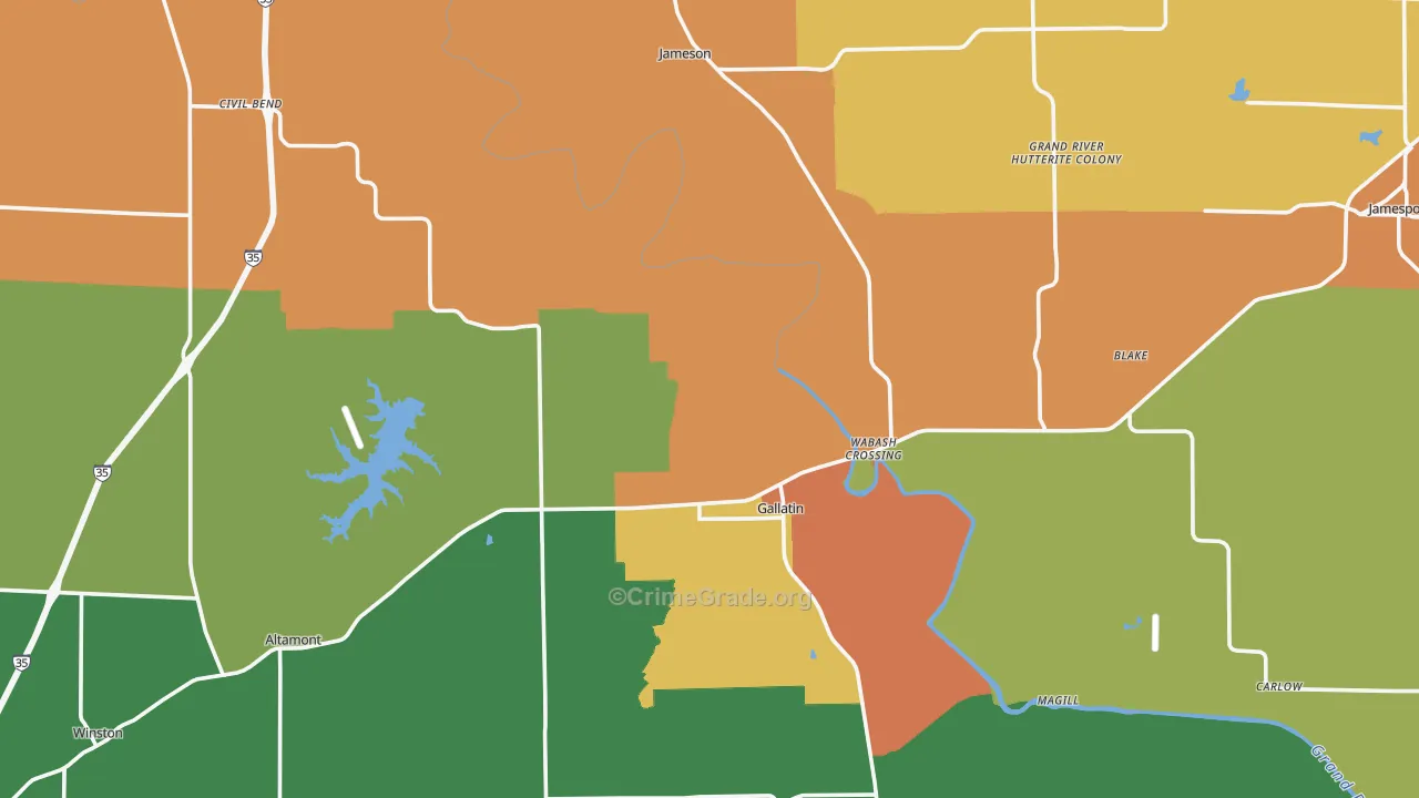 Daviess County, MO Map of Burglary Rates