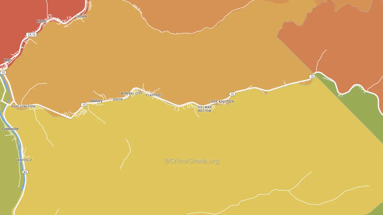 Davin, WV Map of Burglary Rates