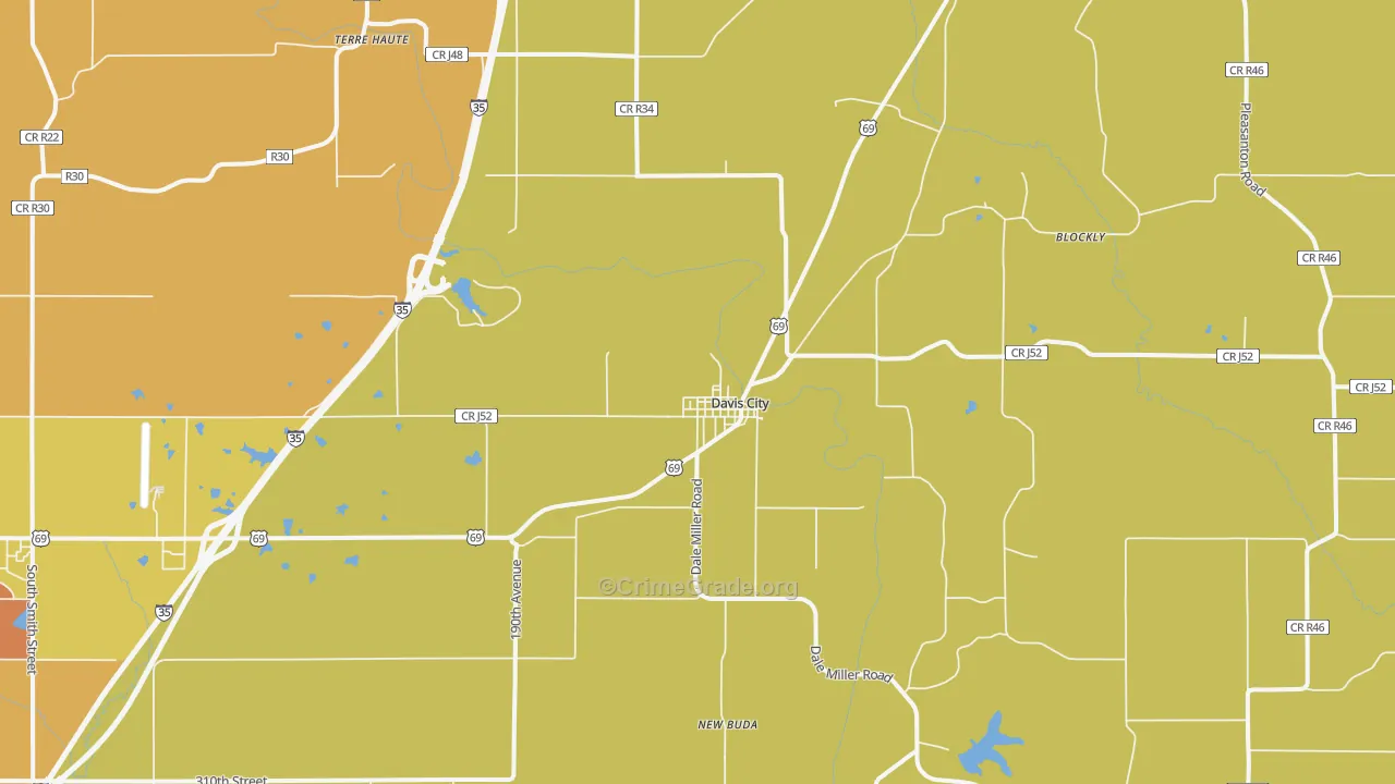 Davis City, IA Map of Burglary Rates