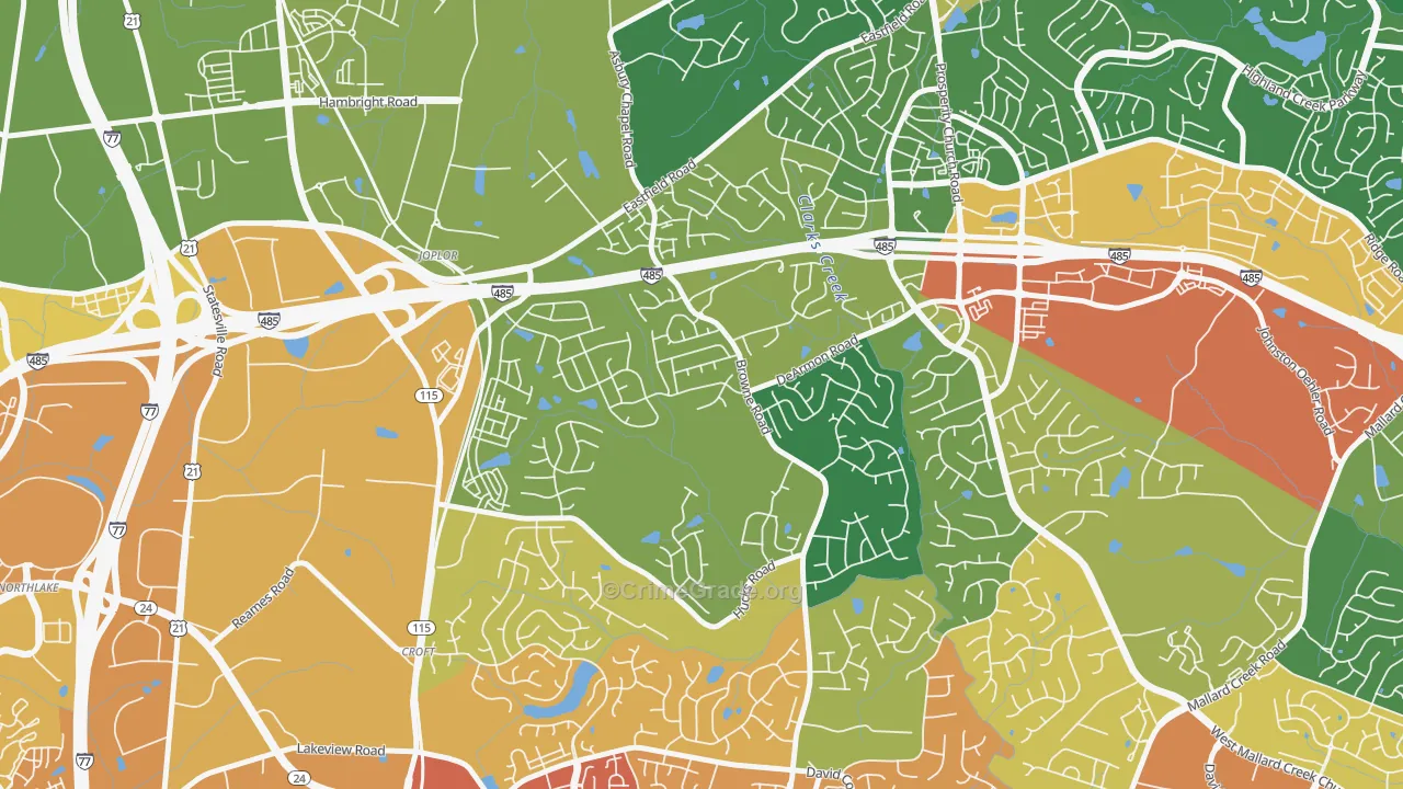 Davis Lake-Eastfield, Charlotte, NC Map of Burglary Rates