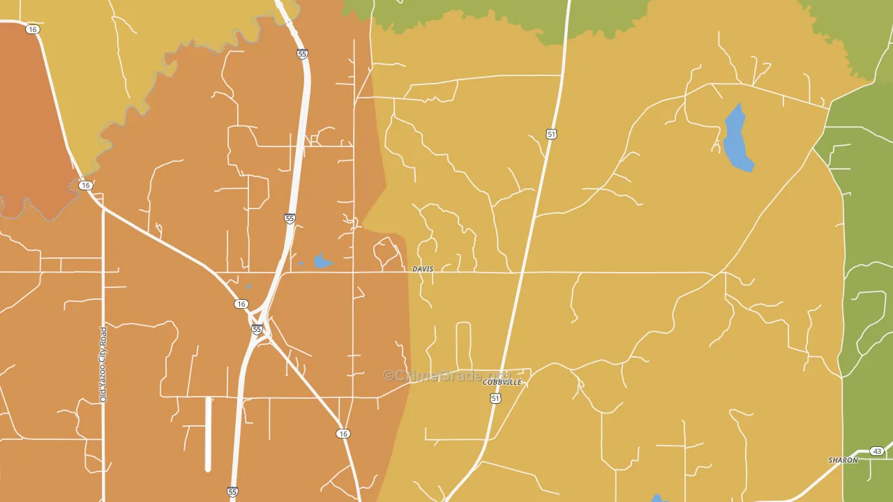 Davis, MS Map of Burglary Rates