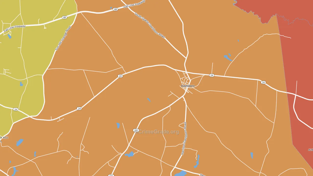 Davisboro, GA Map of Burglary Rates