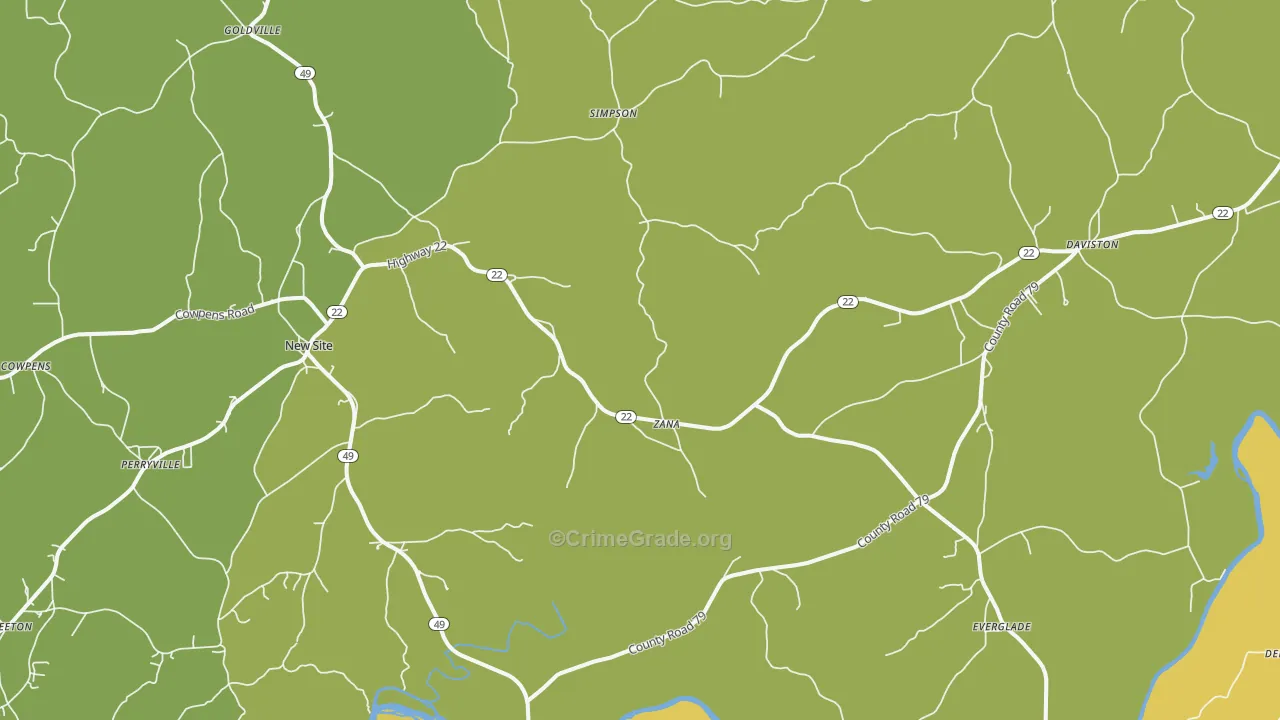 Daviston, AL Map of Burglary Rates