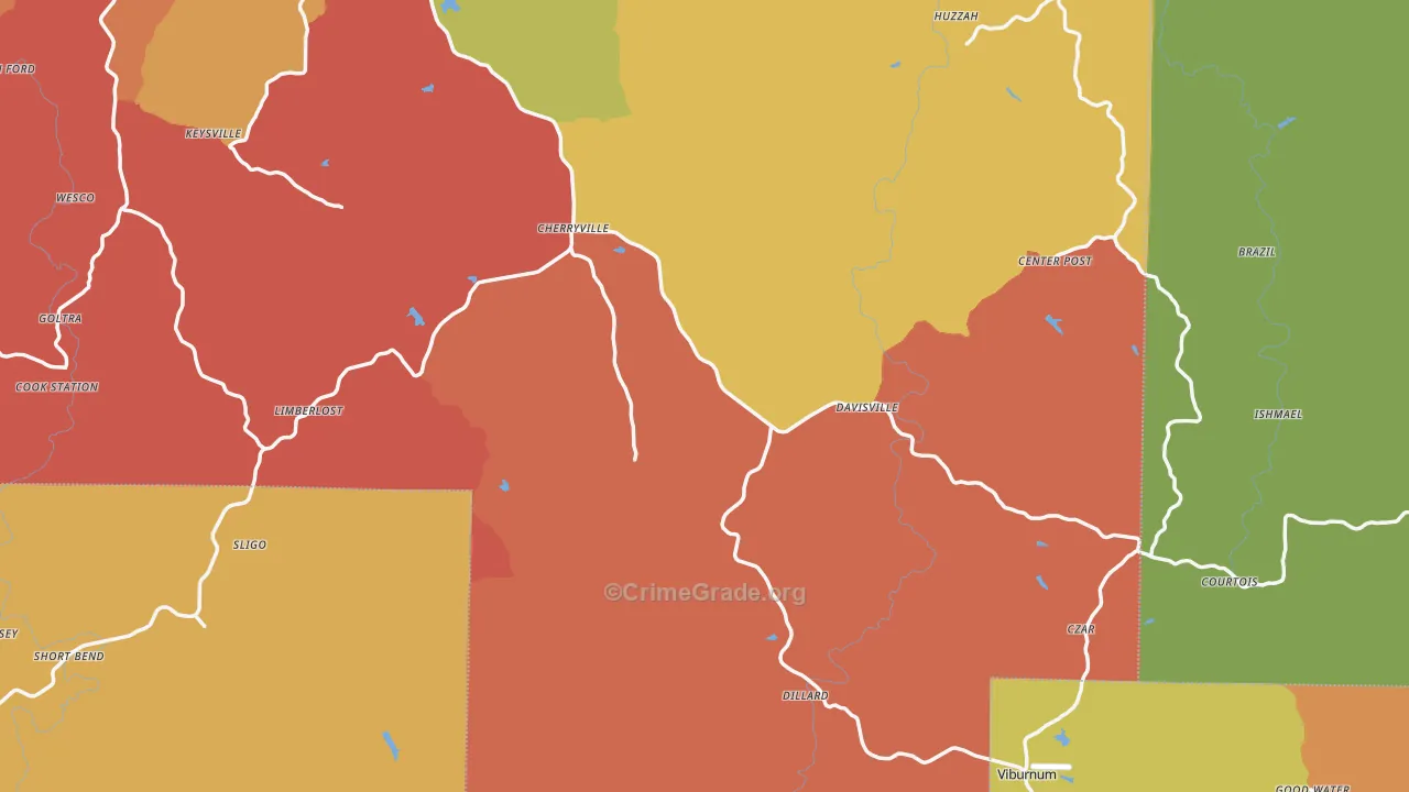 Davisville, MO Map of Burglary Rates