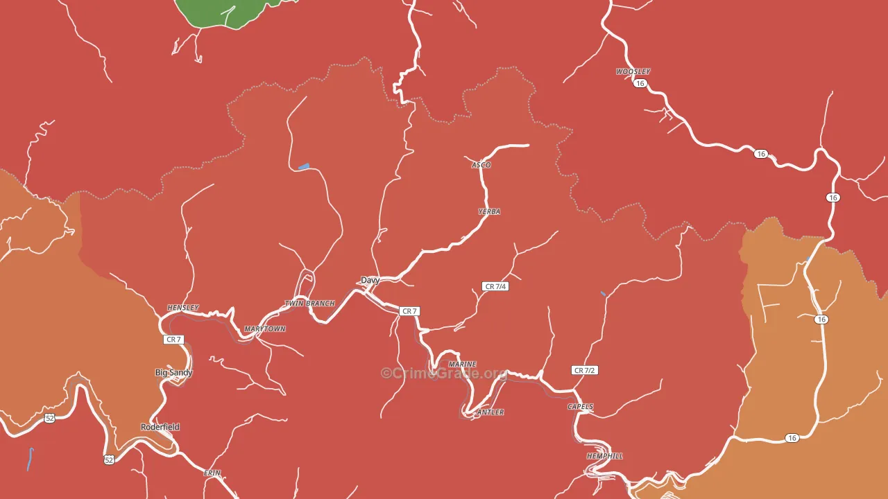 Davy, WV Map of Burglary Rates