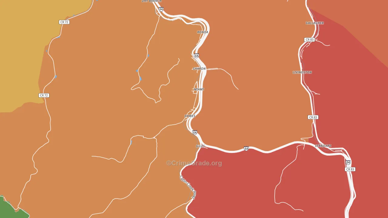 Dawes, WV Map of Burglary Rates
