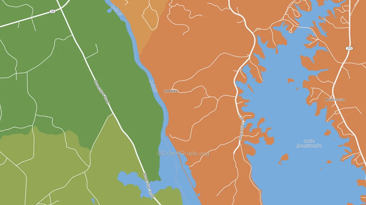 Dawkins, SC Map of Burglary Rates