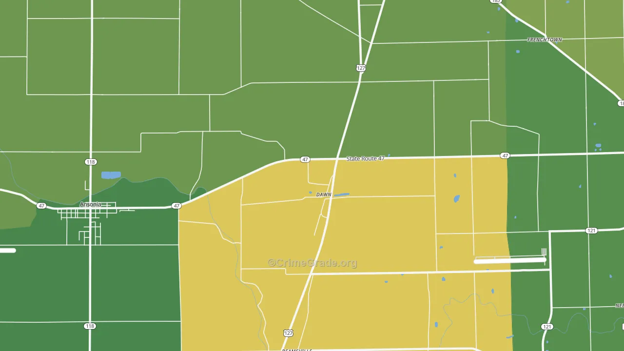 Dawn, OH Map of Burglary Rates