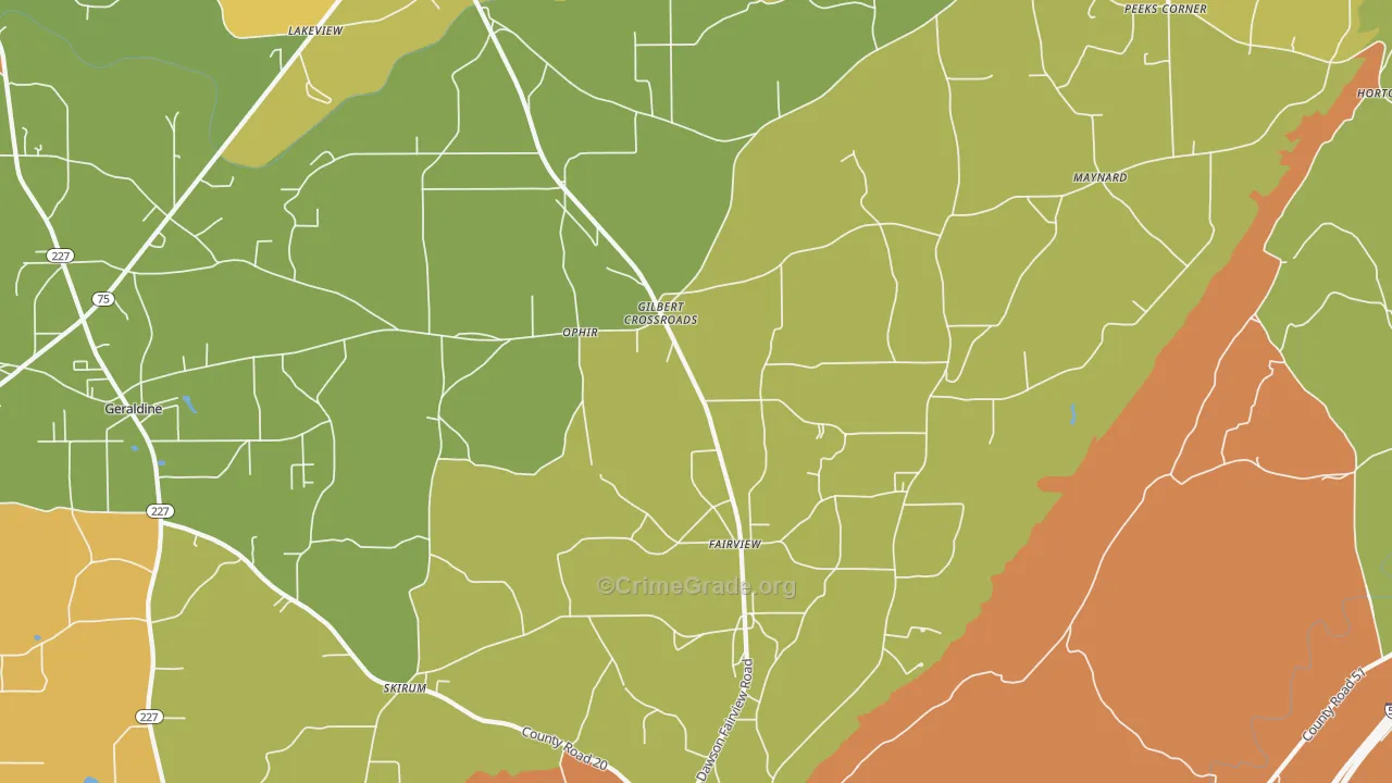 Dawson, AL Map of Burglary Rates