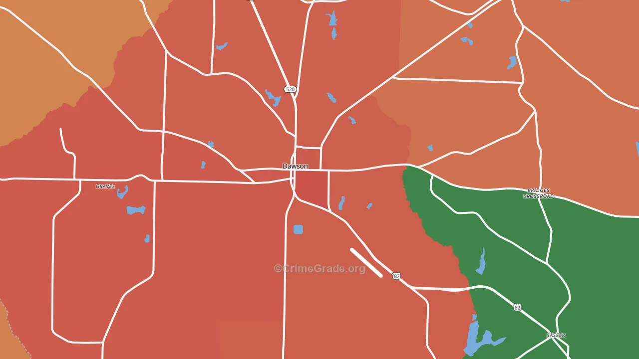 Dawson, GA Map of Burglary Rates
