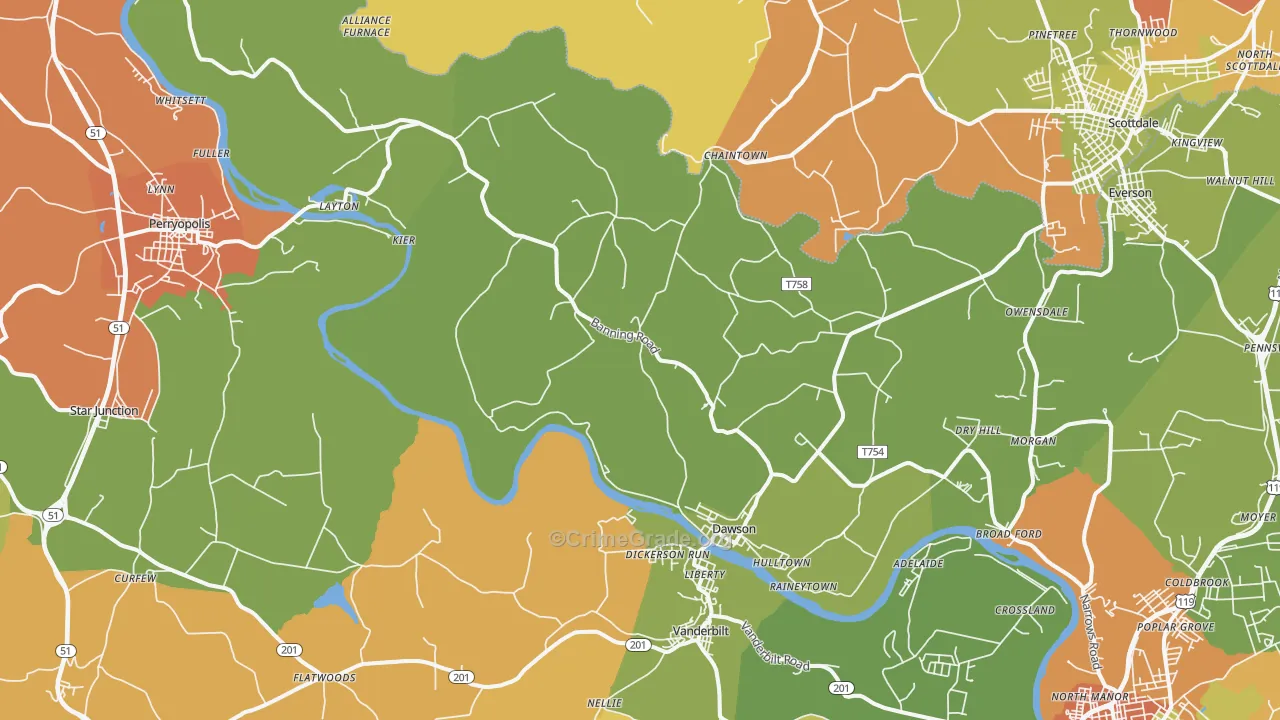 Dawson, PA Map of Burglary Rates