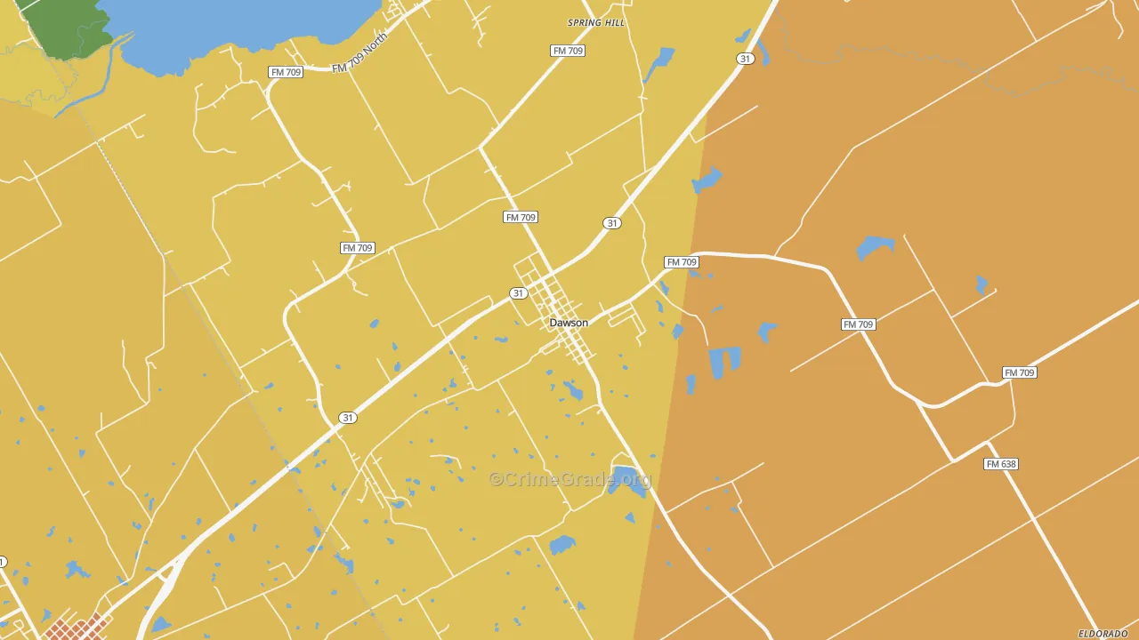 Dawson, TX Map of Burglary Rates