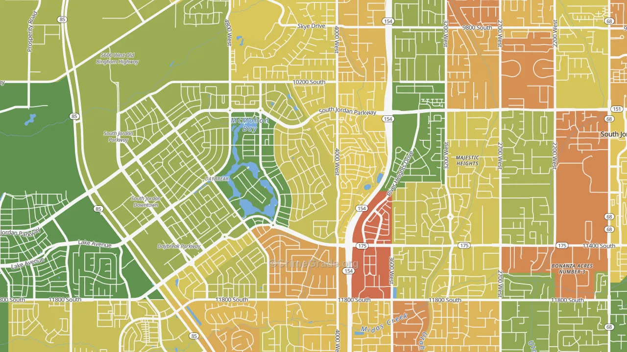 Daybreak, South Jordan, UT Map of Burglary Rates