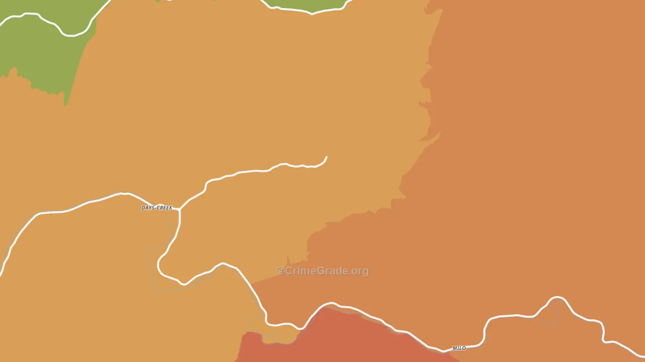 Days Creek, OR Map of Burglary Rates