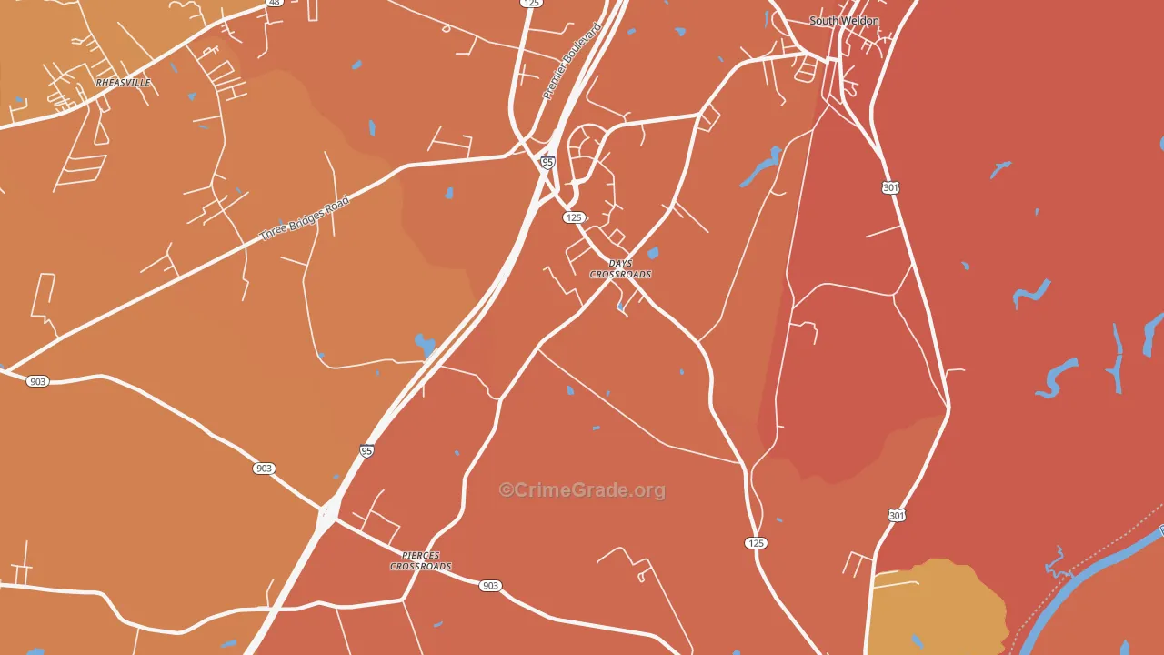 Days Crossroads, NC Map of Burglary Rates