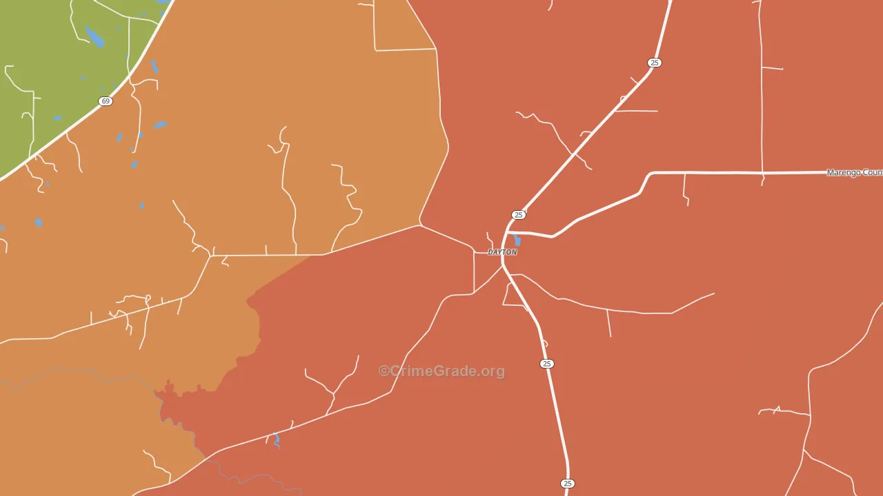 Dayton, AL Map of Burglary Rates