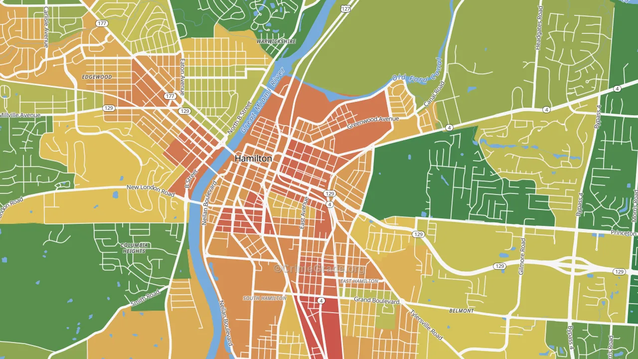 Dayton-Campbell Historic District, Hamilton, OH Map of Burglary Rates