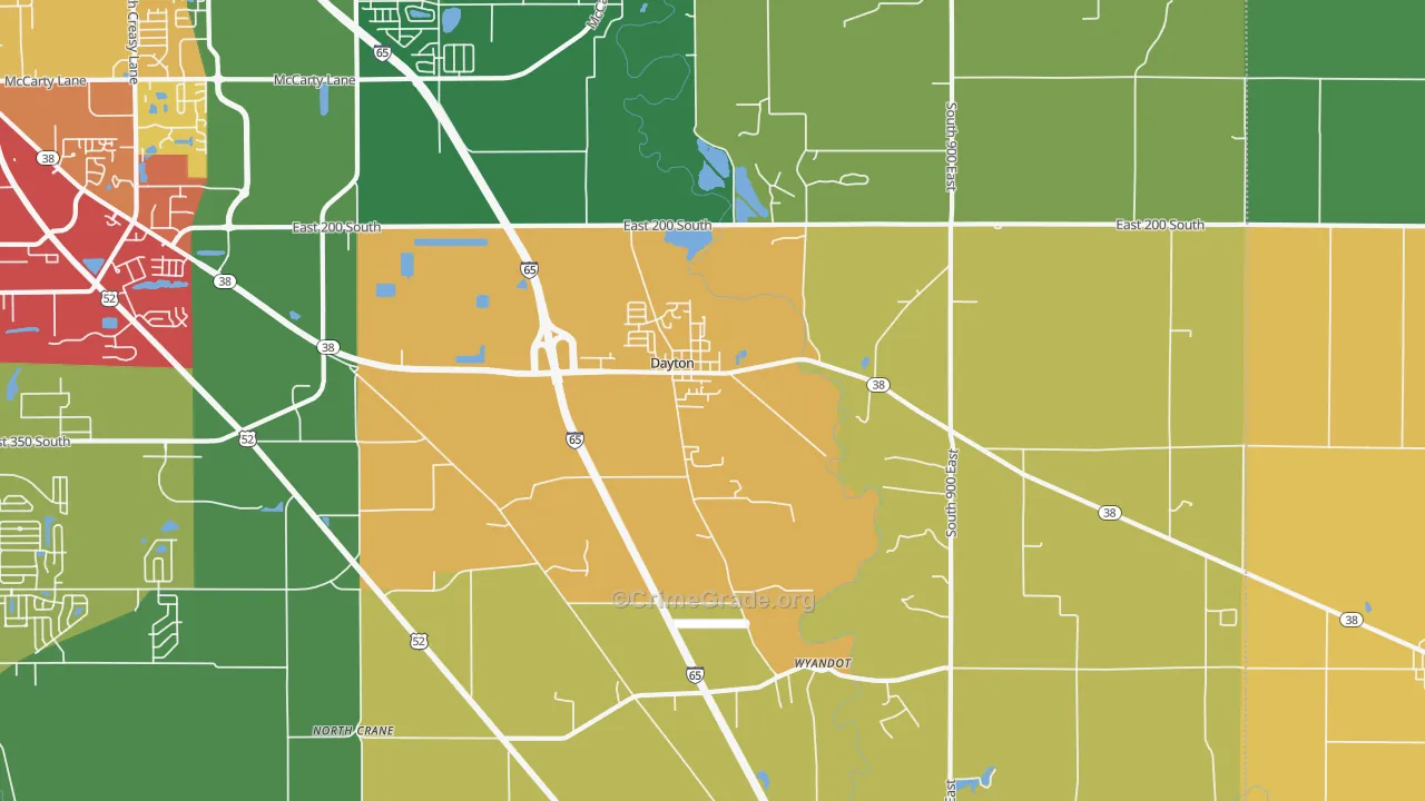 Dayton, IN Map of Burglary Rates