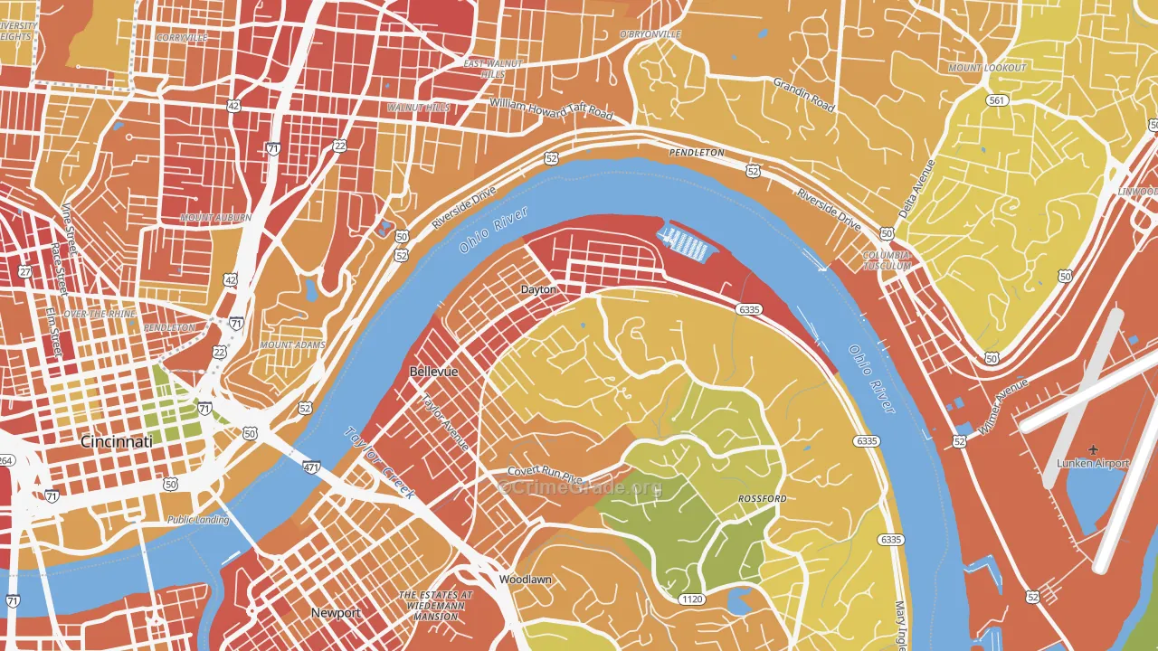 Dayton, KY Map of Burglary Rates