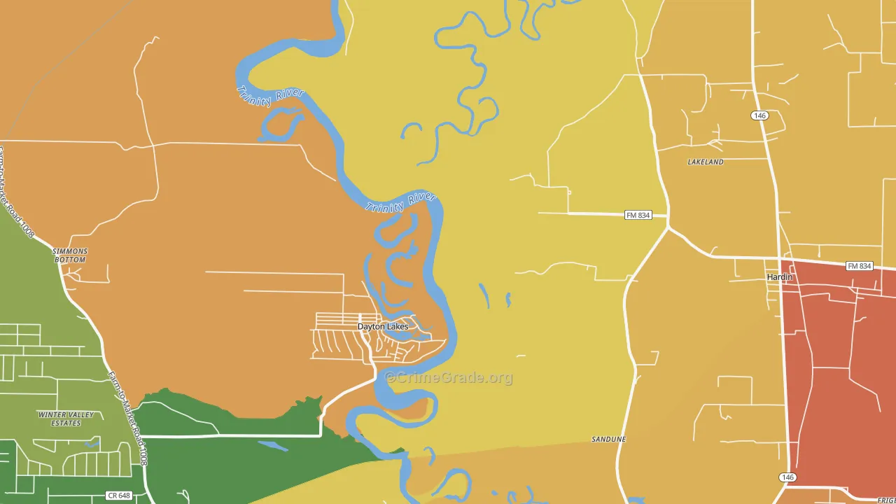 Dayton Lakes, TX Map of Burglary Rates