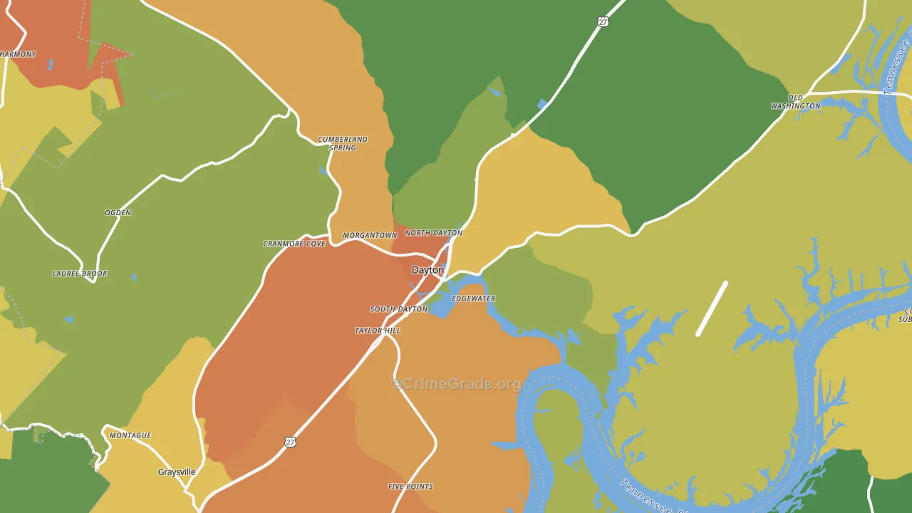 Dayton, TN Map of Burglary Rates