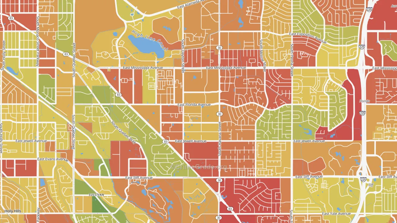 Dayton Triangle, Aurora, CO Map of Burglary Rates
