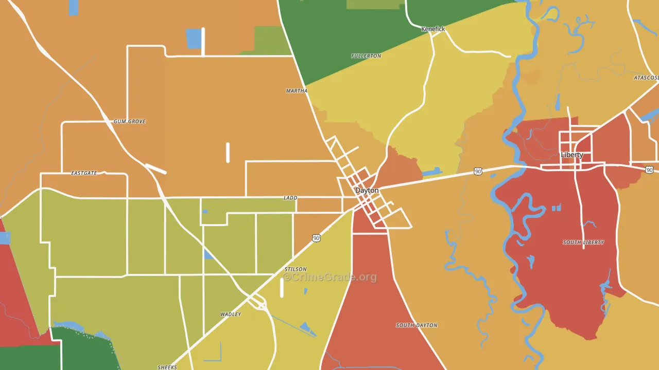 Dayton, TX Map of Burglary Rates
