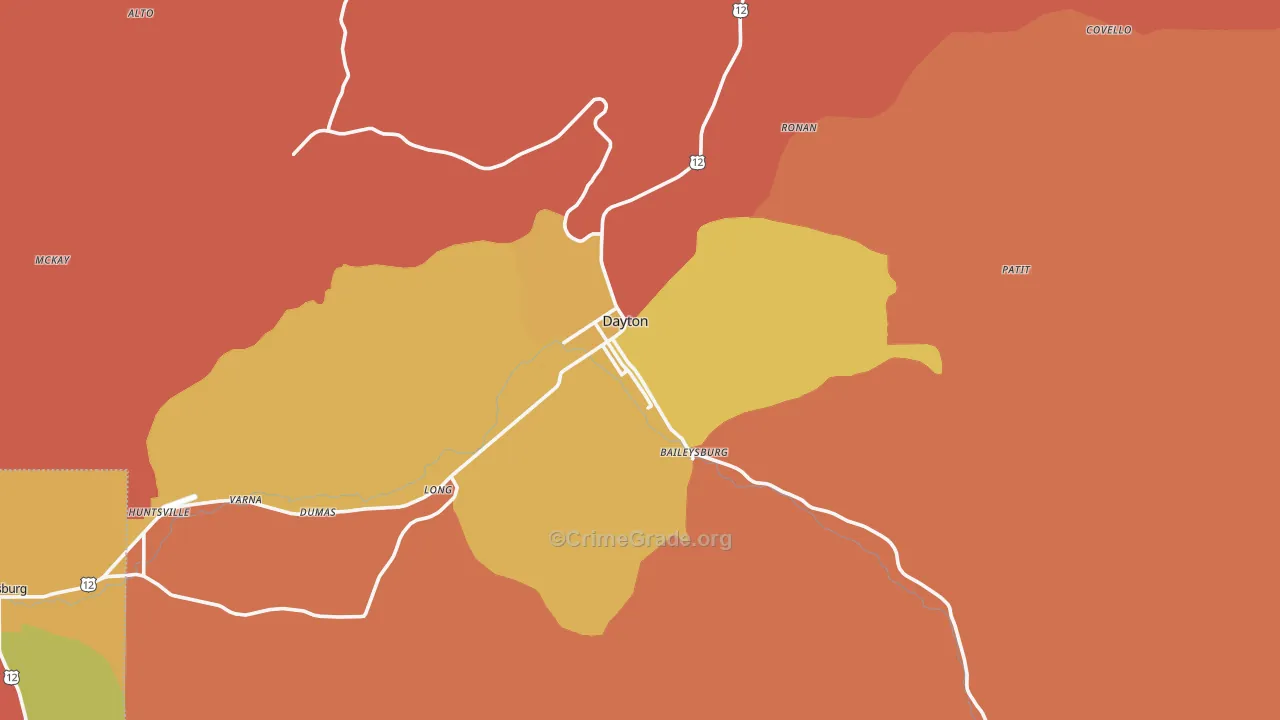Dayton, WA Map of Burglary Rates