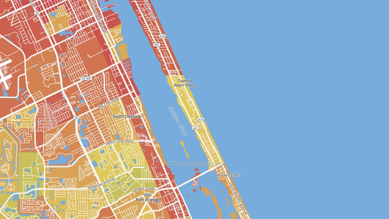 Daytona Beach Shores, FL Map of Burglary Rates