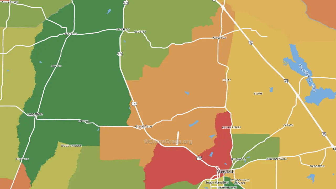 De Soto Parish, LA Map of Burglary Rates