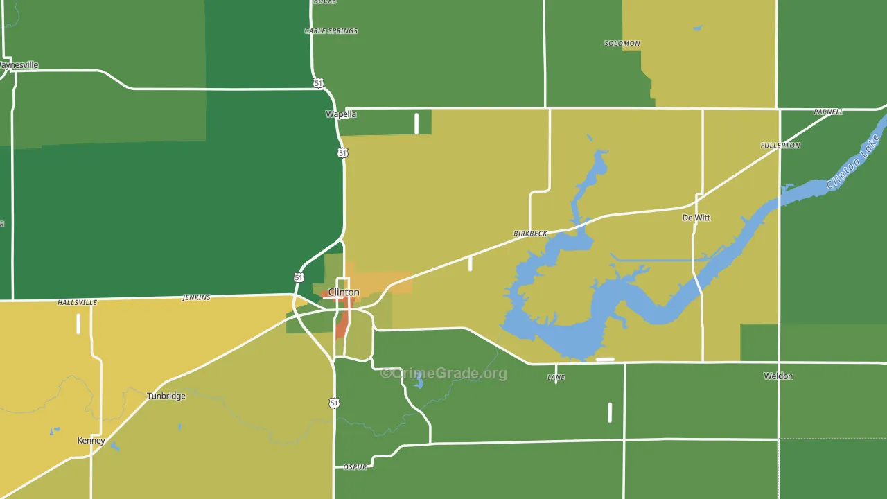De Witt County, IL Map of Burglary Rates