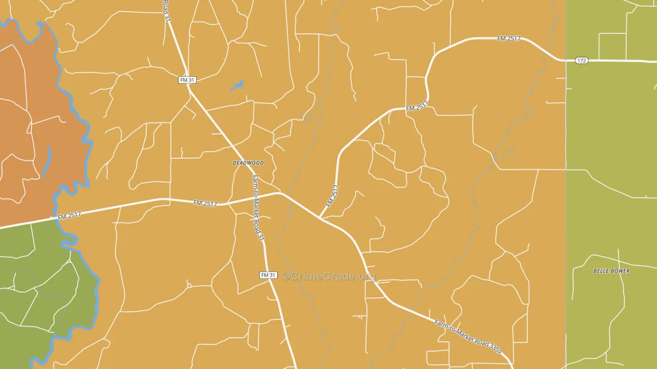 Deadwood, TX Map of Burglary Rates
