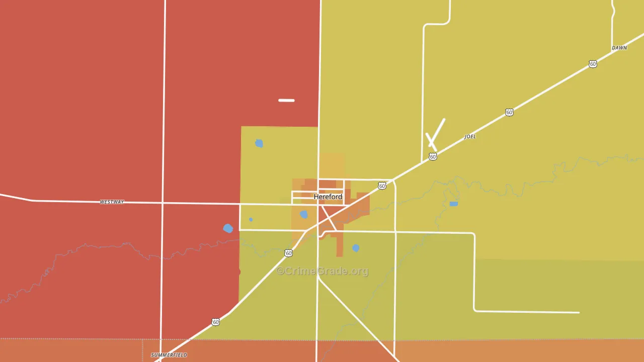 Deaf Smith County, TX Map of Burglary Rates