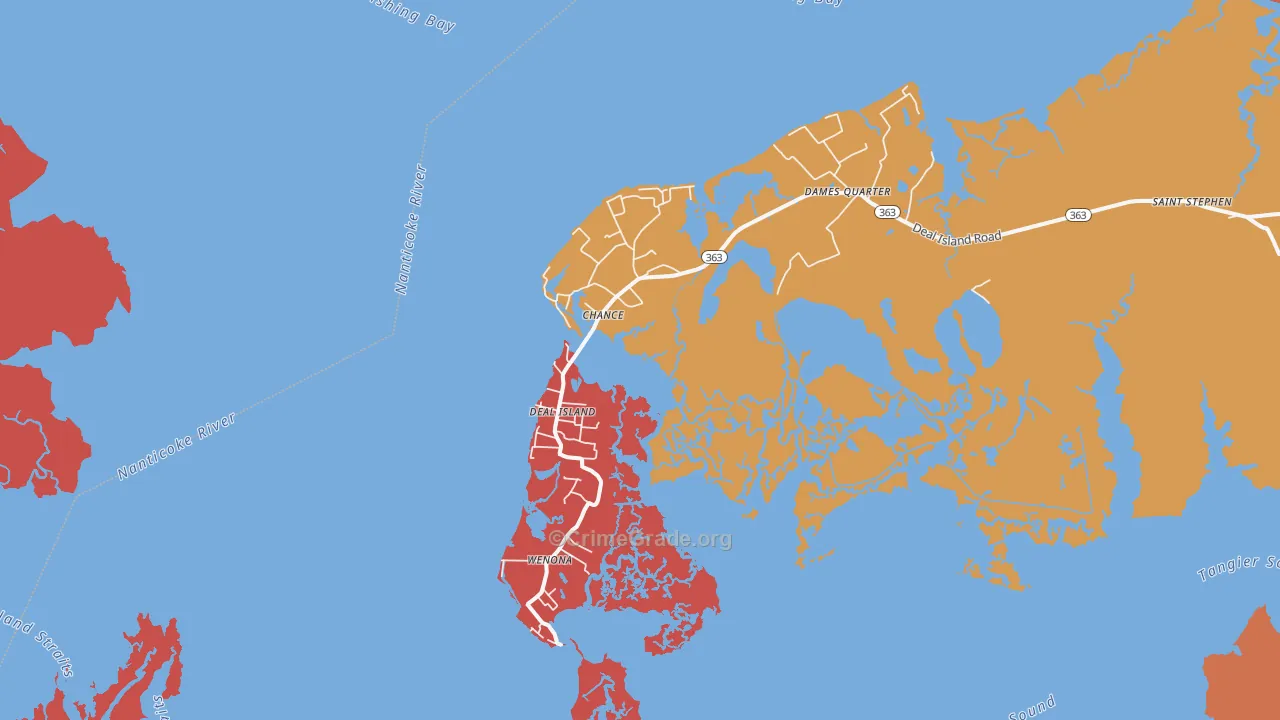 Deal Island, MD Map of Burglary Rates