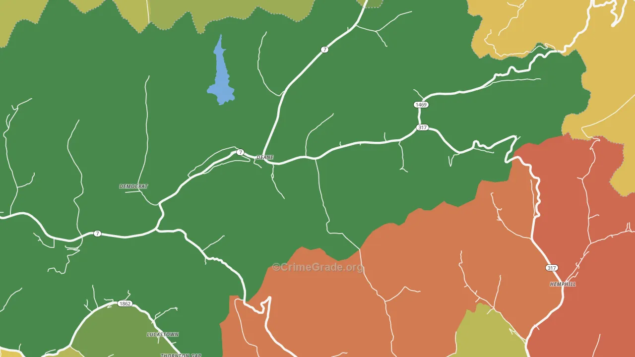 Deane, KY Map of Burglary Rates