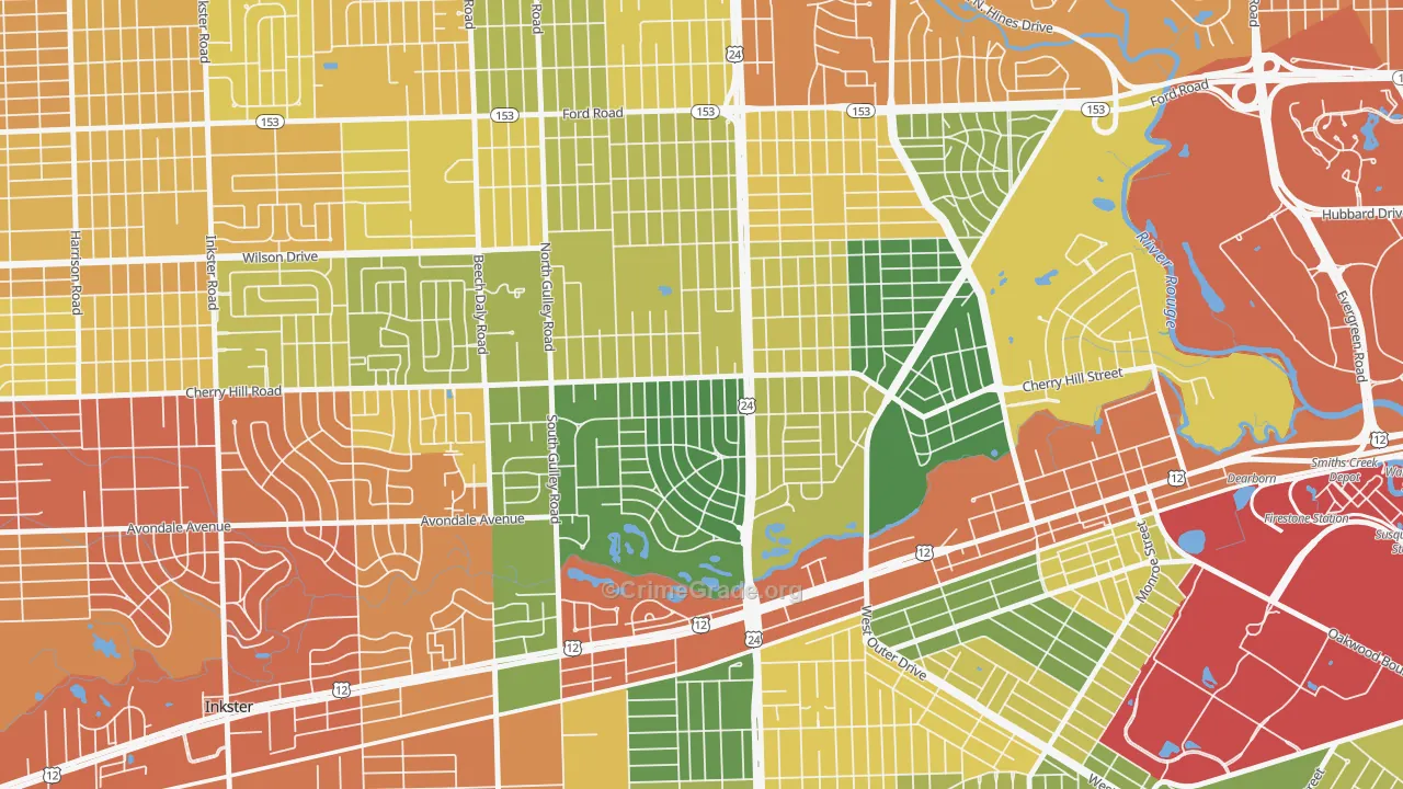 Dearborn Hills, Dearborn, MI Map of Burglary Rates
