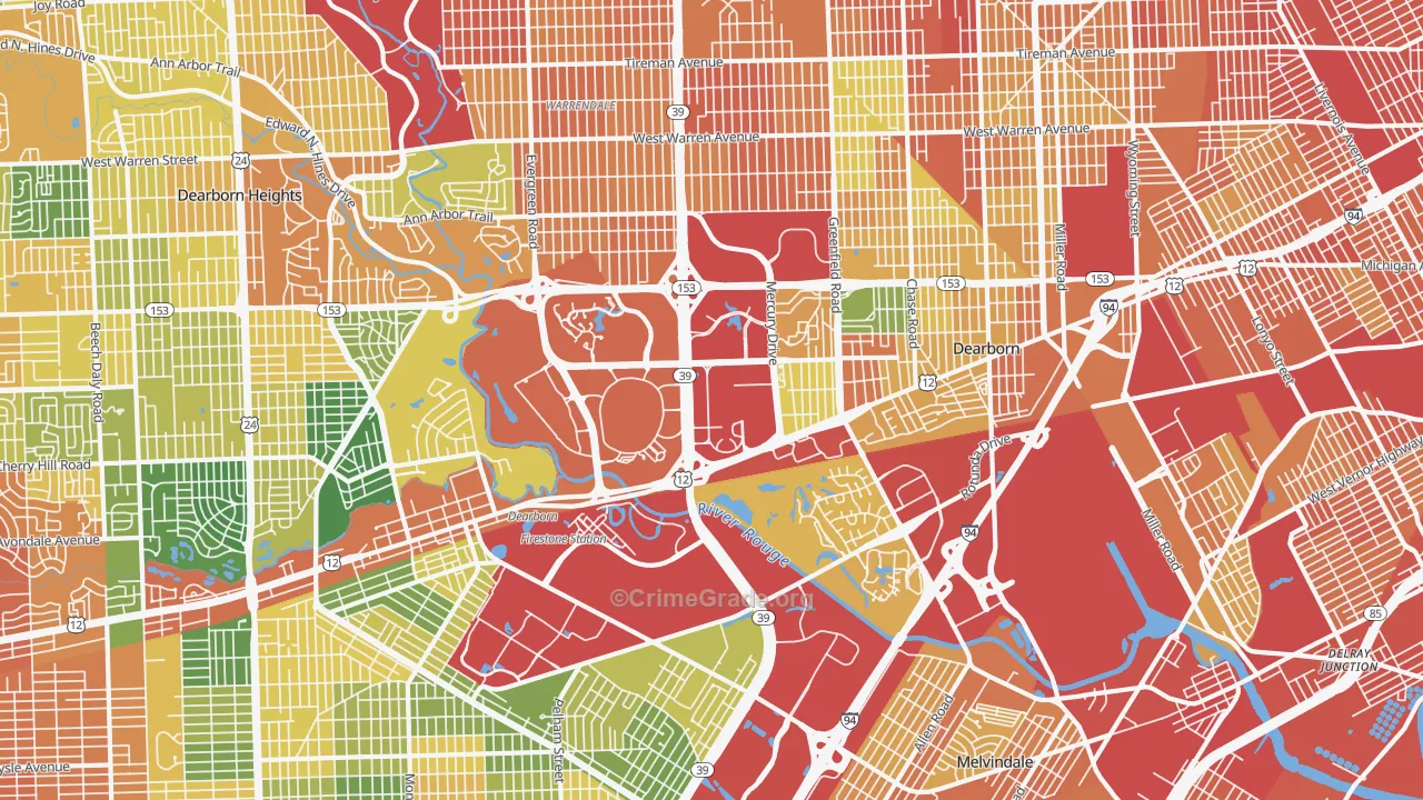 Dearborn, MI Map of Burglary Rates