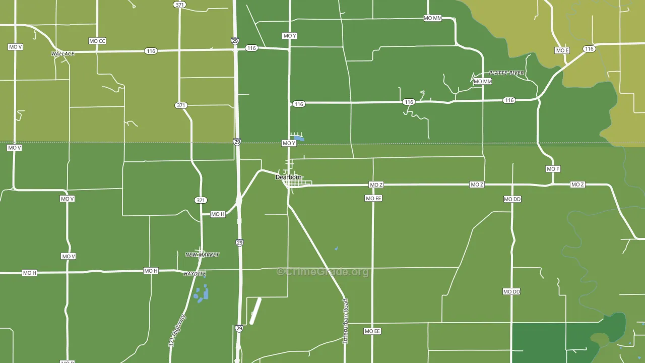 Dearborn, MO Map of Burglary Rates
