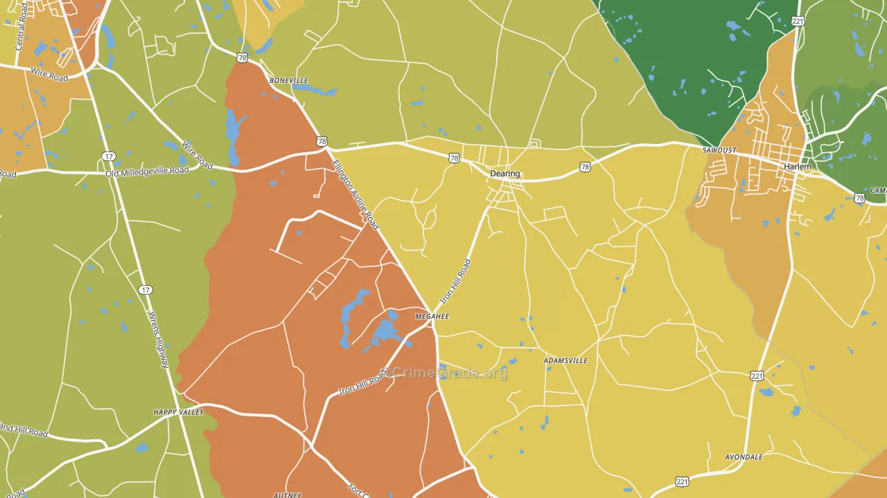 Dearing, GA Map of Burglary Rates
