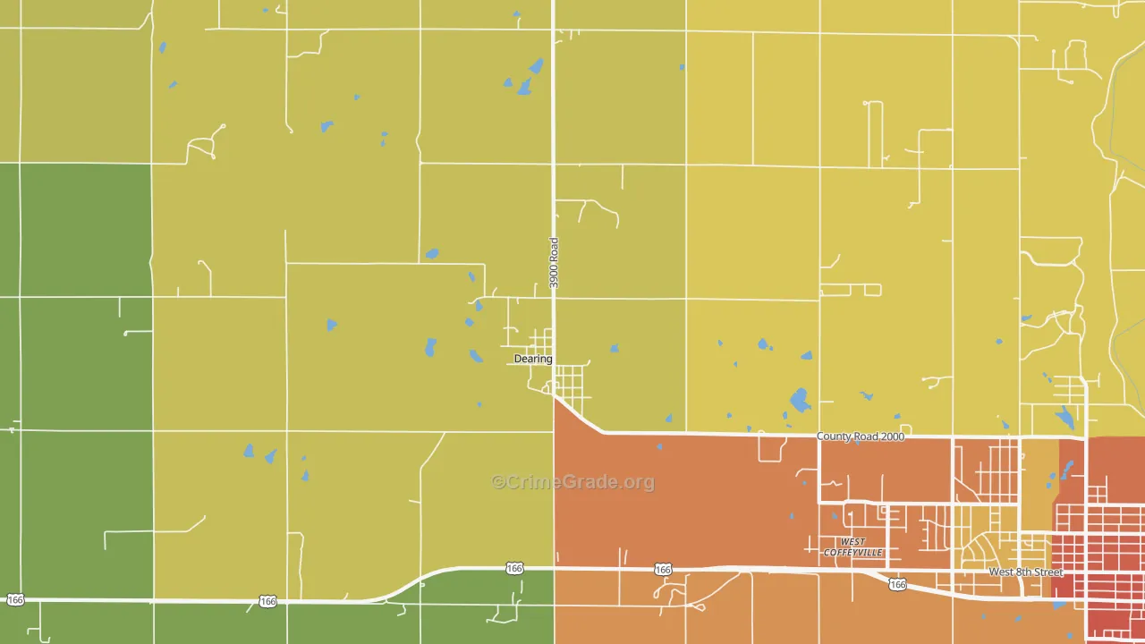 Dearing, KS Map of Burglary Rates