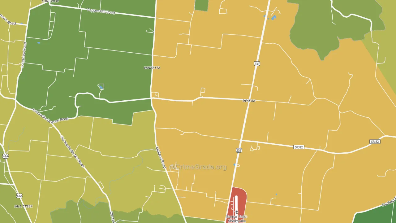 Deason, TN Map of Burglary Rates