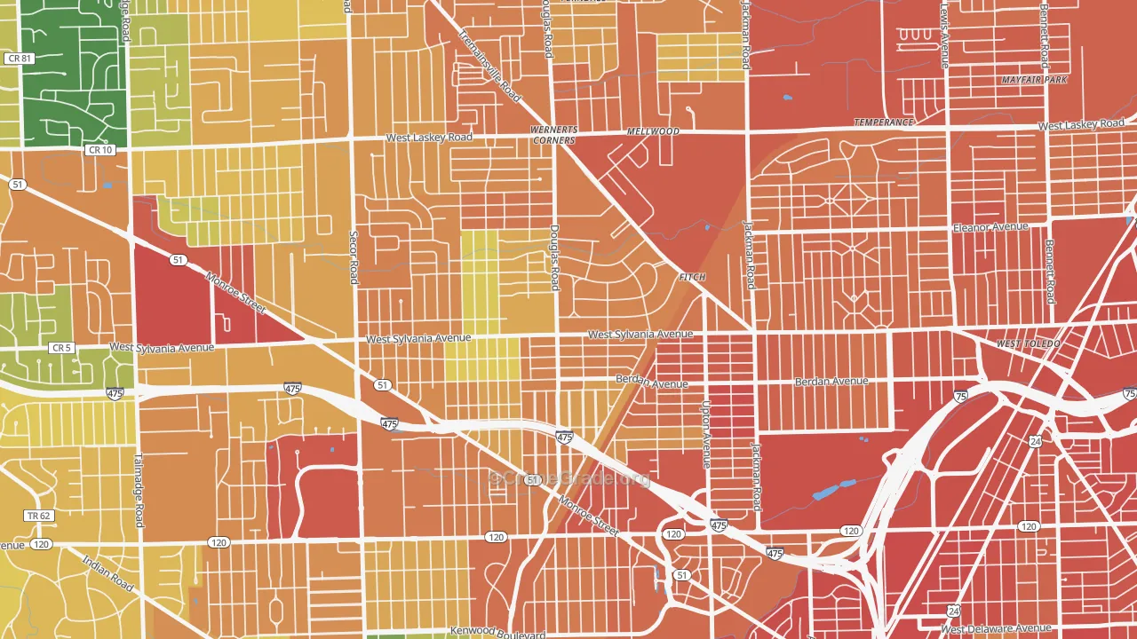 Deaveaux, Toledo, OH Map of Burglary Rates