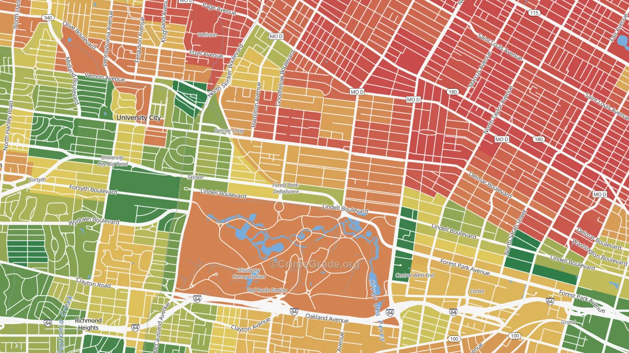 Debaliviere Place, St. Louis, MO Map of Burglary Rates