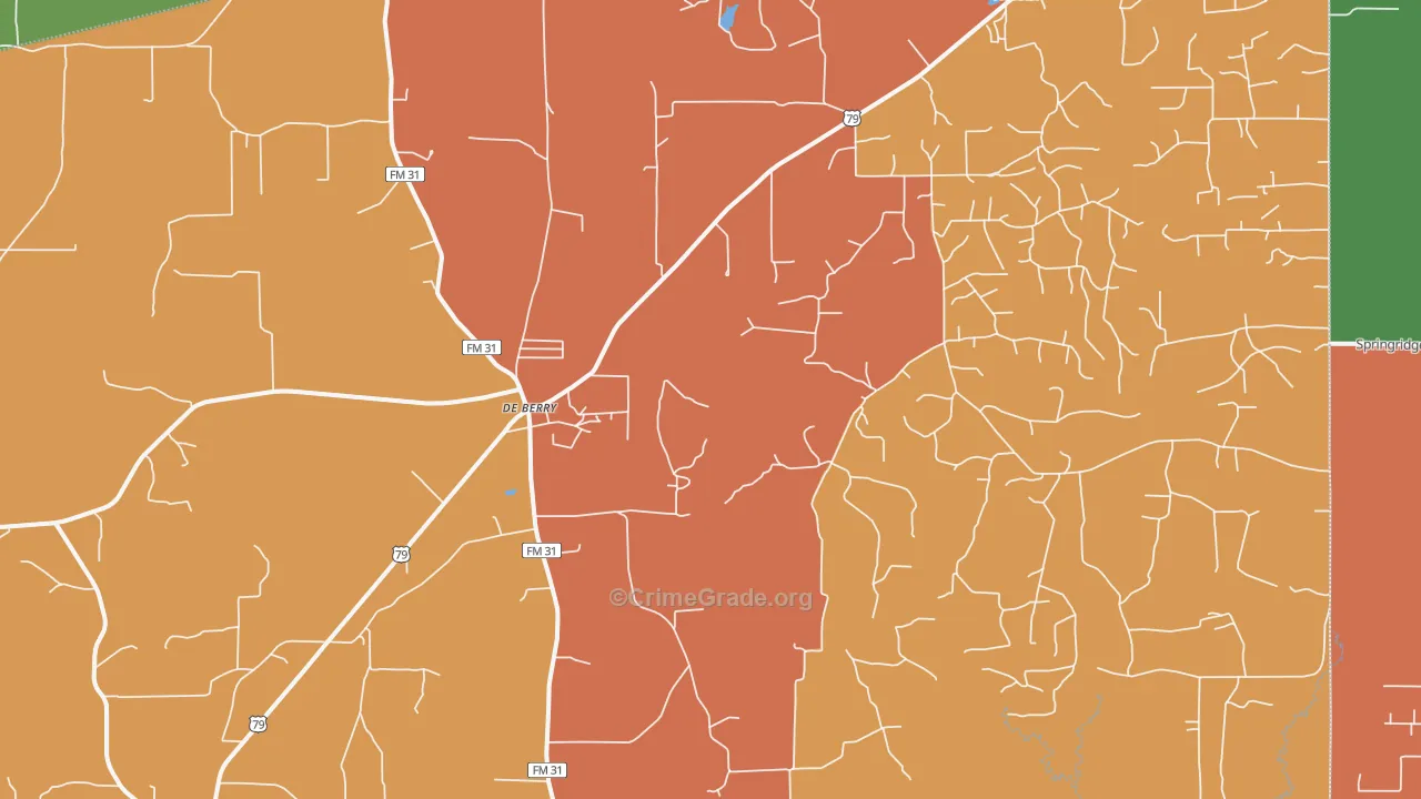 DeBerry, TX Map of Burglary Rates