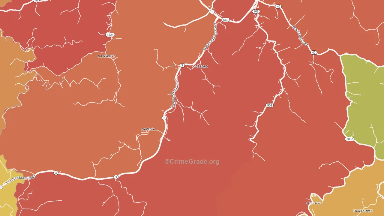 DeBord, KY Map of Burglary Rates