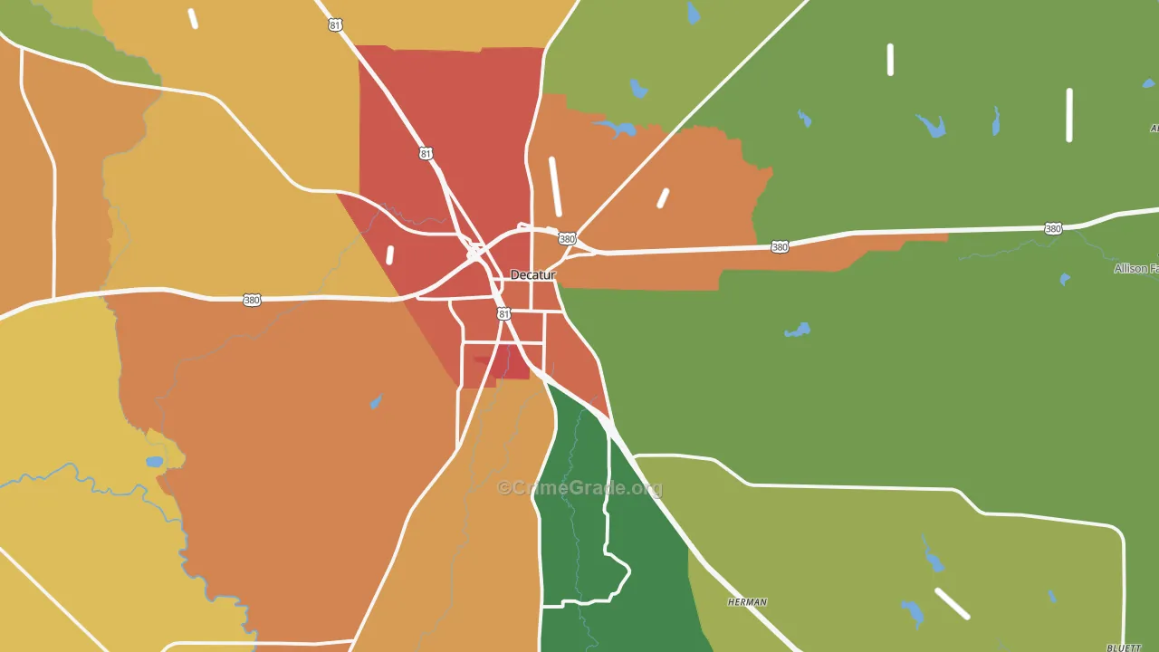 Decatur, TX Map of Burglary Rates