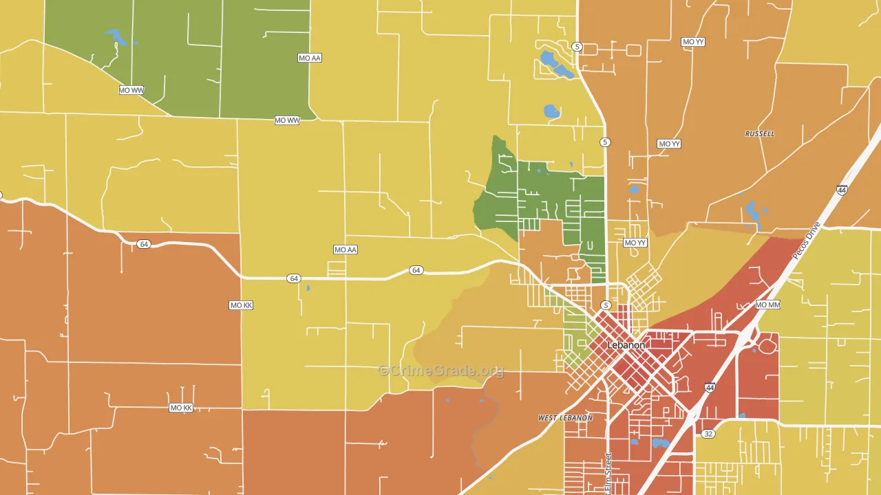 Decaturville, MO Map of Burglary Rates
