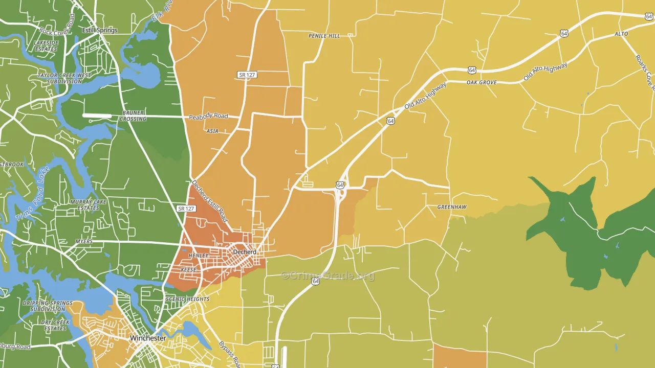Decherd, TN Map of Burglary Rates